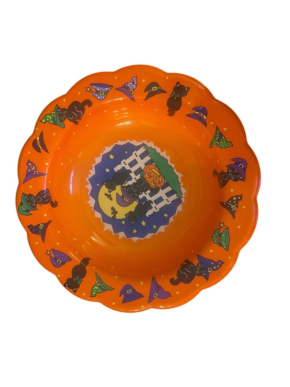 Vintage Berman Industries Halloween Candy Dish Bowl Black Cats Pumpkins